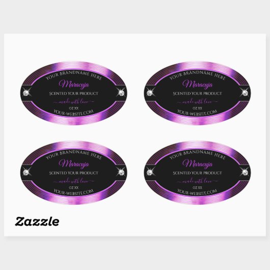 Classy Black Paarse Shiny Brilliants Productlabel Ovale Sticker (Vel)