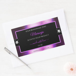 Classy Black Paarse Shiny Brilliants Productlabel Rechthoekige Sticker