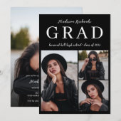 Classy Black Photo Collage Afstuderen Kaart (Voorkant / Achterkant)