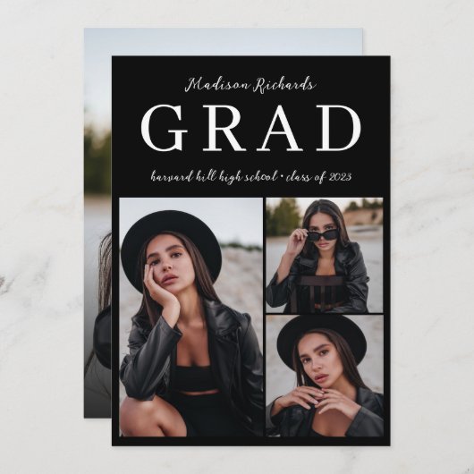 Classy Black Photo Collage Afstuderen Kaart (Voorkant / Achterkant)