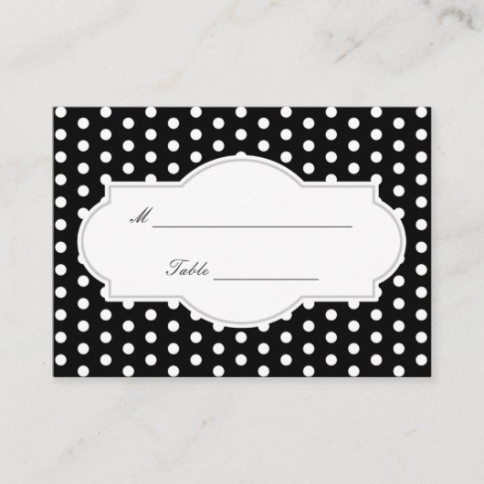 Classy Black Polka Dots Wedding Place Card Plaatskaartje (Voorkant)
