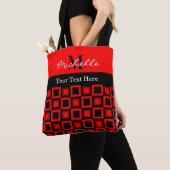 Classy Black & Red Square Monogramed Tote Bag (Dichtbij)