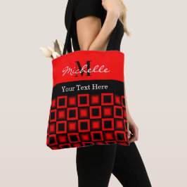 Classy Black & Red Square Monogramed Tote Bag