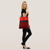 Classy Black & Red Square Monogramed Tote Bag (Op model)