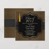 Classy Black Ribbon Brown Damask Graduation Party Kaart (Voorkant / Achterkant)