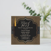 Classy Black Ribbon Brown Damask Graduation Party Kaart (Staand voorkant)