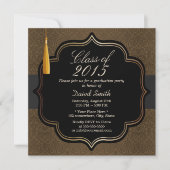 Classy Black Ribbon Brown Damask Graduation Party Kaart (Voorkant)
