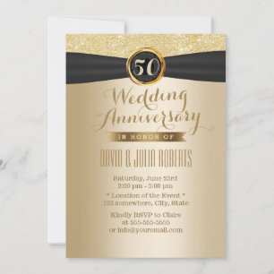 Classy Black Ribbon Gold 50th Wedding Jubileum Kaart