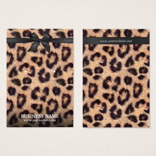 Classy Black Ribbon Leopard Print Holder Visitekaartjes (Voorkant /achterkant)
