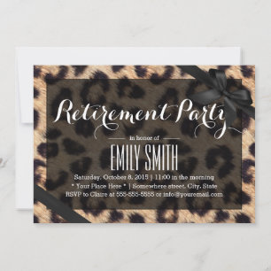 Classy Black Ribbon Leopard Print Retirement Party Kaart