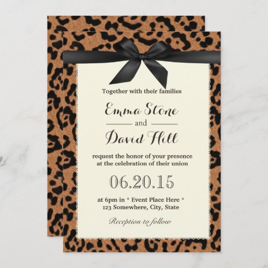 Classy Black Ribbon Leopard Print Weddenschap Kaart (Voorkant / Achterkant)