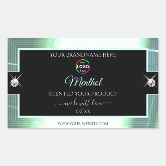 Classy Black Shiny Ice Blue Logo Productlabel Rechthoekige Sticker (Voorkant)