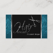 Classy Black, Silver en Blue Hair Stylist Visitekaartje (Voorkant)