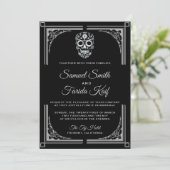 Classy Black Silver Sugar Skull Weddenschap Kaart (Staand voorkant)