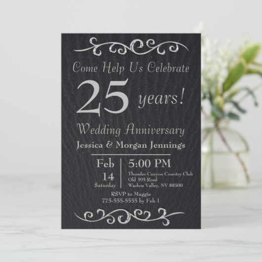 Classy Black Texture Jubileum Invitation Kaart (Staand voorkant)