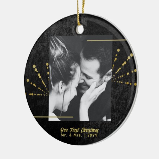 Classy Black Velvet Gold Fireworks Eerste Kerstmis Keramisch Ornament (Links)