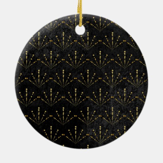 Classy Black Velvet Gold Fireworks Eerste Kerstmis Keramisch Ornament (Achterkant)