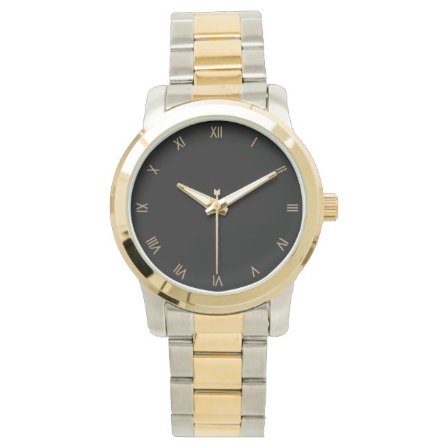 Classy Black w Gold Roman Numeral Wristwatch Horloge (Voorkant)