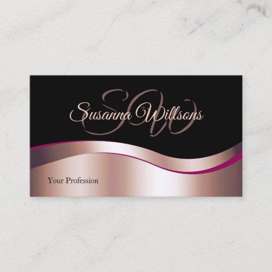 Classy Black Wavy Roos Gold Decor Initialen Foto Visitekaartje (Voorkant)