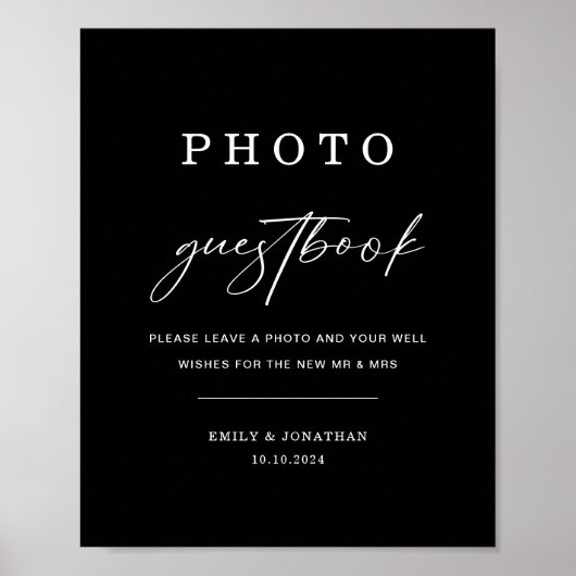 Classy Black Wedding Foto Gastboek Teken Poster (Voorkant)