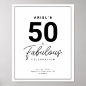 Classy Black & White 50 & Fabulous Birthday Party Poster (Voorkant)