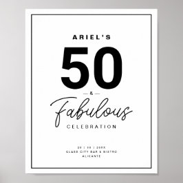 Classy Black & White 50 & Fabulous Birthday Party Poster