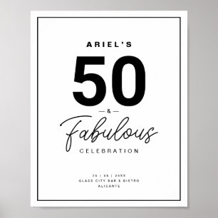 Classy Black & White 50 & Fabulous Birthday Party Poster