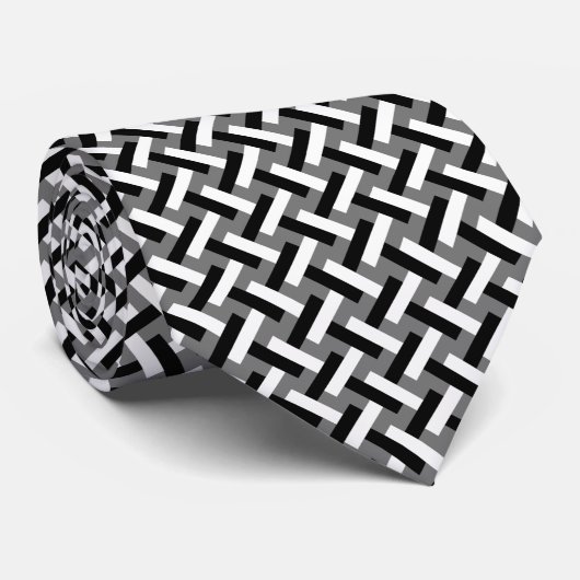 Classy Black & White Art Deco Herringbone Pattern Stropdas (Opgerold)
