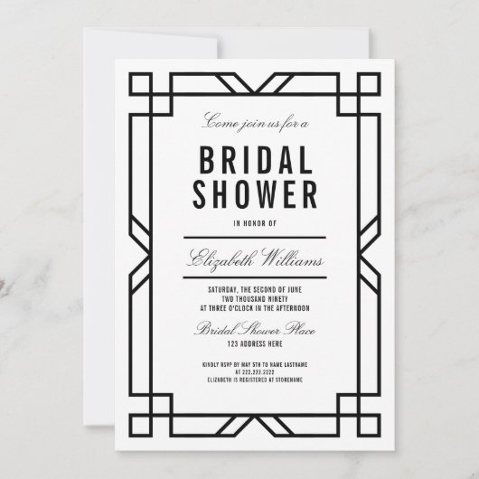 Classy Black White Art Deco Lijst Vrijgezellenfees Kaart (Voorkant)