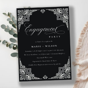 Classy Black White Art Deco  Verloving Kaart
