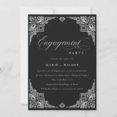 Classy Black White Art Deco  Verloving Kaart (Voorkant)