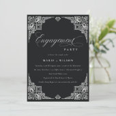Classy Black White Art Deco  Verloving Kaart (Staand voorkant)