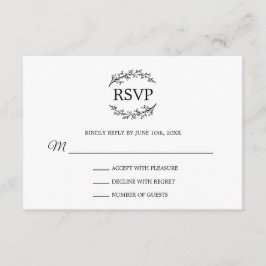 Classy Black White Branches Monogram RSVP Informatiekaartje