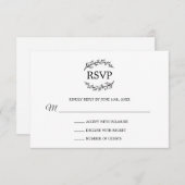 Classy Black White Branches Monogram RSVP Informatiekaartje (Voorkant / Achterkant)