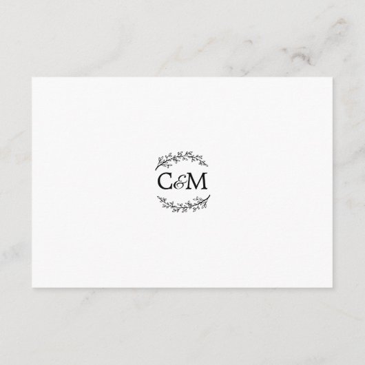 Classy Black White Branches Monogram RSVP Informatiekaartje (Achterkant)