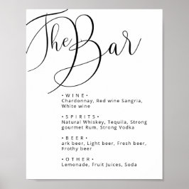 Classy Black White Calligraphy trouwbar menu Poster