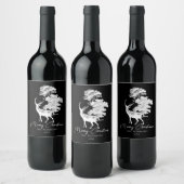 Classy  Black White Deer Silhouette Script Wijn Etiket (Flessen)