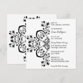 Classy Black & White Floral Invitation Kaart (Voorkant / Achterkant)