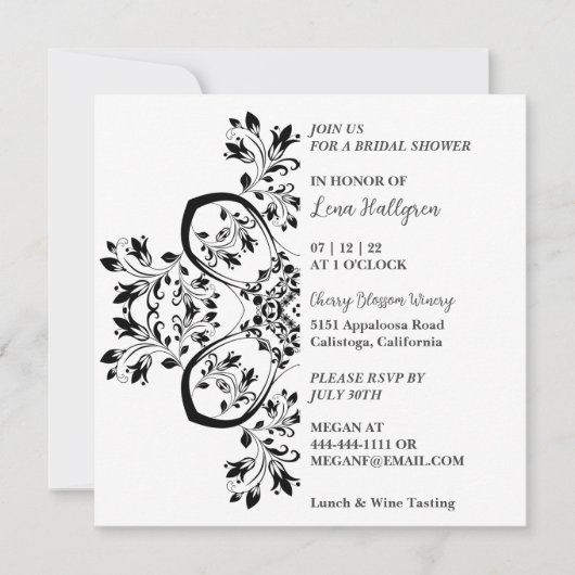 Classy Black & White Floral Invitation Kaart (Voorkant)