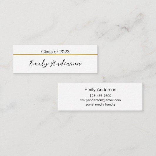 Classy Black White Gold Afstuderen Name Kaart Mini Visitekaartje (Voorkant / Achterkant)