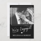 Classy Black White Heart Engagement Party PHOTO Kaart (Voorkant)