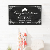 Classy Black White Lijst Graduation Party Spandoek (Insitu)