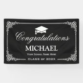 Classy Black White Lijst Graduation Party Spandoek (Horizontaal)