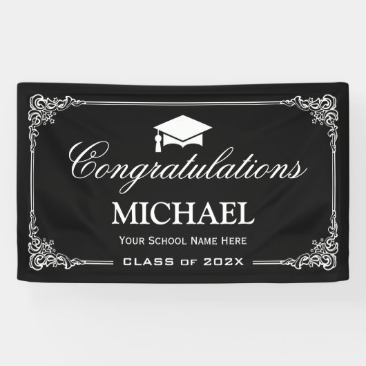 Classy Black White  Lijst Graduation Party Spandoek (Horizontaal)