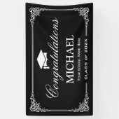 Classy Black White Lijst Graduation Party Spandoek (Verticaal)