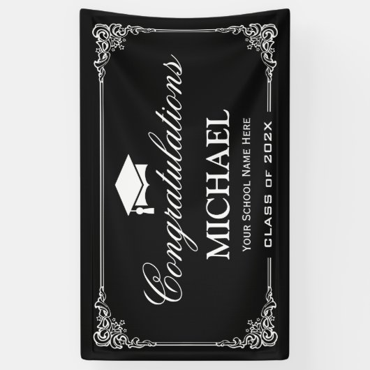 Classy Black White  Lijst Graduation Party Spandoek (Verticaal)