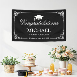 Classy Black White  Lijst Graduation Party Spandoek