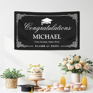 Classy Black White  Lijst Graduation Party Spandoek