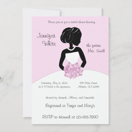 Classy Black White Pink Bridal Shower Invitations Kaart (Voorkant)