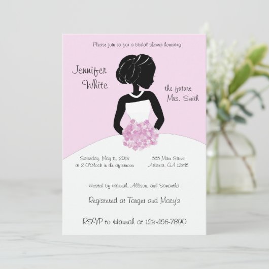 Classy Black White Pink Bridal Shower Invitations Kaart (Staand voorkant)